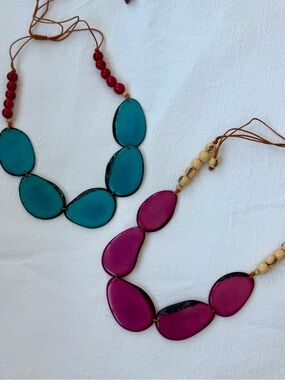 TAGUA Lot of 2 Necklaces. turquoise and fuchsia Handmade New TAGUA JEWELRY